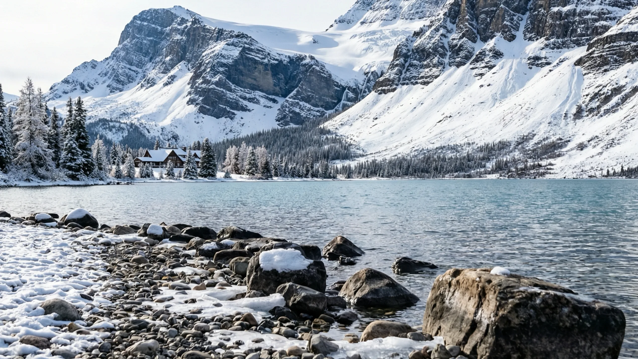 Bow Lake in snow