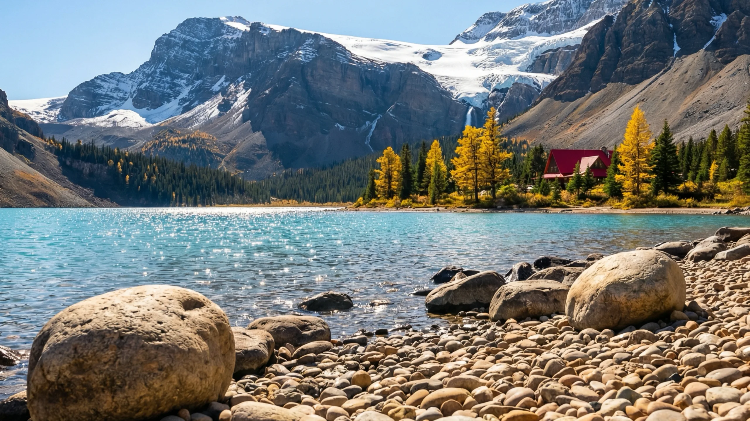 Bow Lake on a clear afternoon